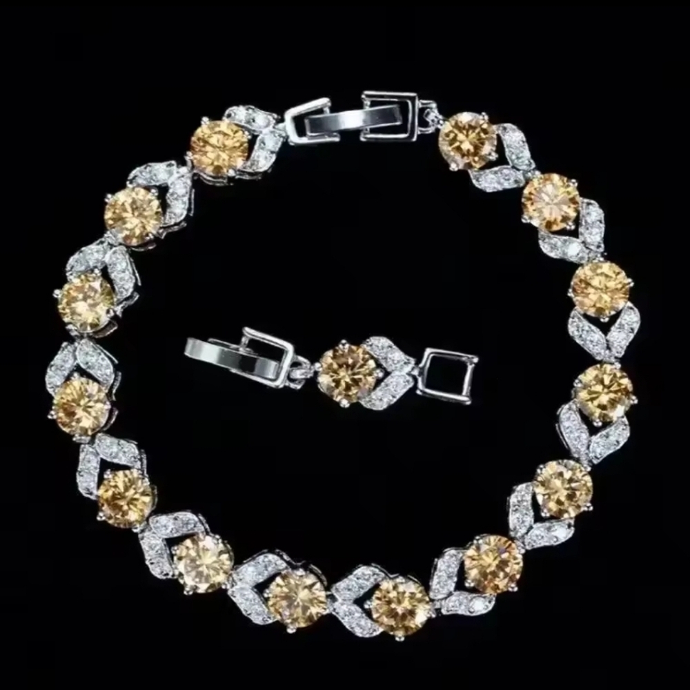 🆕️💎PINK CHAMPAGNE ZIRCON  TENNIS BRACELET - SILVER TONE💎
